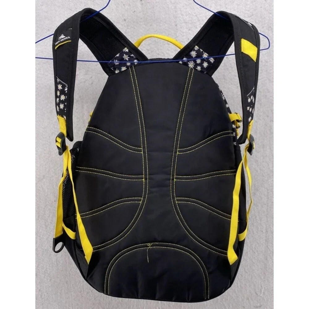 High Sierra Loop Backpack Daisy Floral Print Black Yellow School Travel Daypack